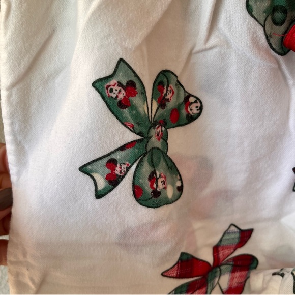 Disney Parks Christmas Flannel Pajama Set with Green and Red Holiday Bows - Picture 12 of 12